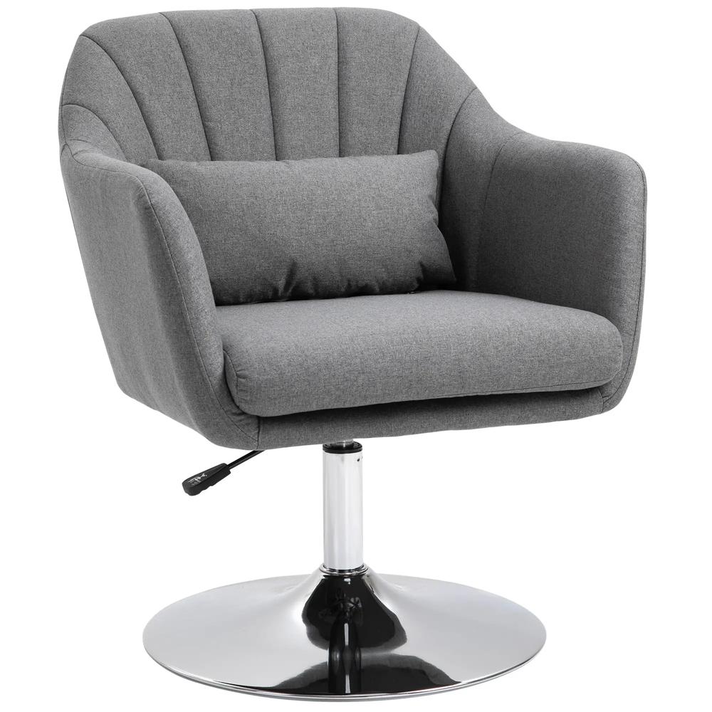HOMCOM Swivel Accent Chair, Linen Fabric Tub Vanity Chair, Modern Armchair with Adjustable Height and Lumbar Support for Living Room Bedroom Salon Make up Room Dressing Table