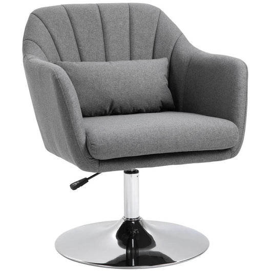 HOMCOM Swivel Accent Chair, Linen Fabric Tub Vanity Chair, Modern Armchair with Adjustable Height and Lumbar Support for Living Room Bedroom Salon Make up Room Dressing Table