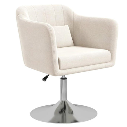 HOMCOM Modern Accent Chair with Swivel Base, Height Adjustable Arm Chair with Pillow for Living Room, Bedroom, Cream White Additional View 11