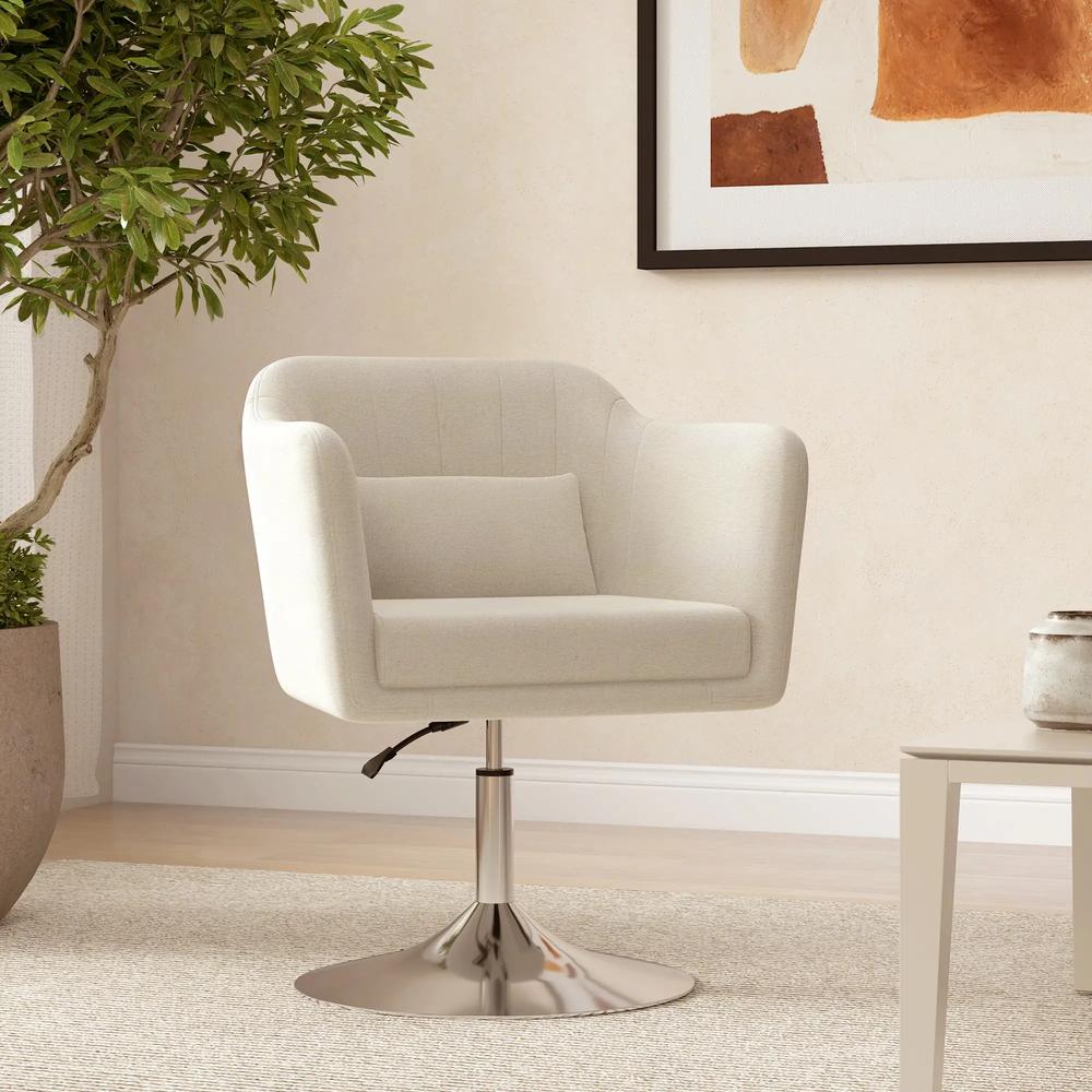 HOMCOM Modern Accent Chair with Swivel Base, Height Adjustable Arm Chair with Pillow for Living Room, Bedroom, Cream White Additional View 2