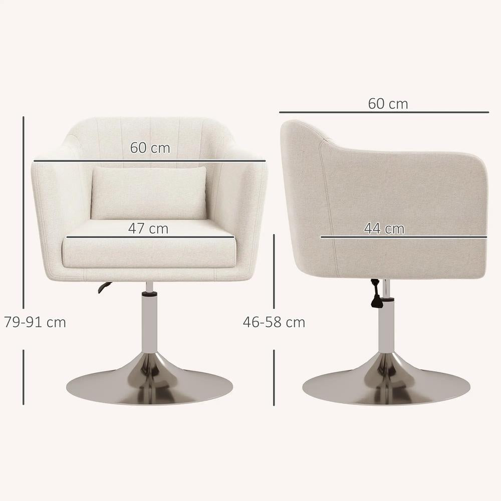 HOMCOM Modern Accent Chair with Swivel Base, Height Adjustable Arm Chair with Pillow for Living Room, Bedroom, Cream White Additional View 3