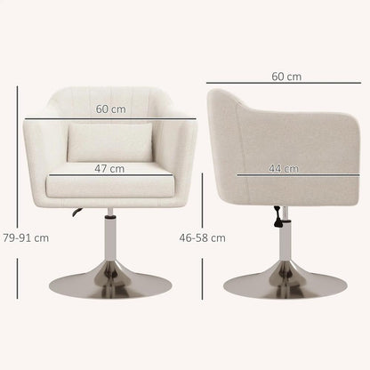HOMCOM Modern Accent Chair with Swivel Base, Height Adjustable Arm Chair with Pillow for Living Room, Bedroom, Cream White Additional View 3