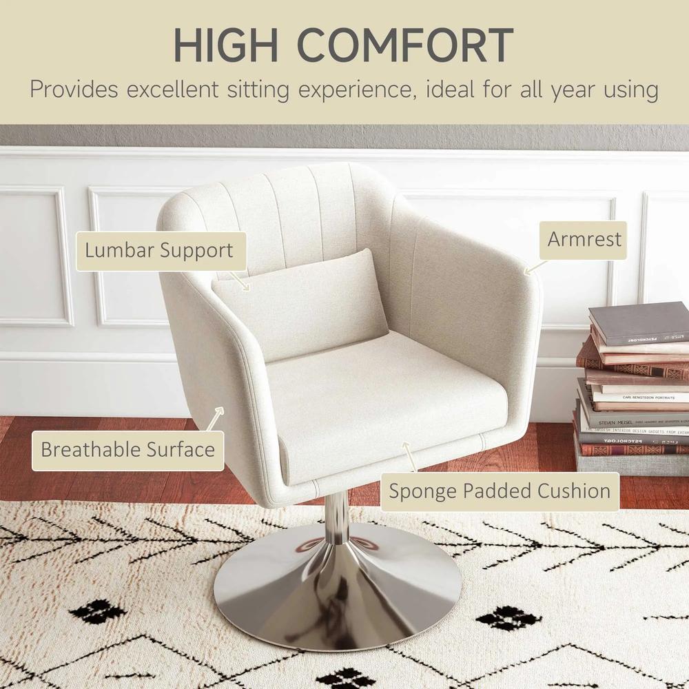 HOMCOM Modern Accent Chair with Swivel Base, Height Adjustable Arm Chair with Pillow for Living Room, Bedroom, Cream White Additional View 6