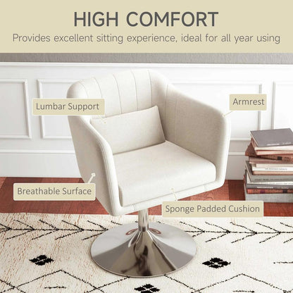 HOMCOM Modern Accent Chair with Swivel Base, Height Adjustable Arm Chair with Pillow for Living Room, Bedroom, Cream White Additional View 6