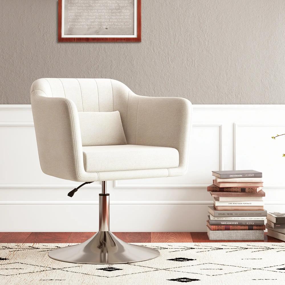HOMCOM Modern Accent Chair with Swivel Base, Height Adjustable Arm Chair with Pillow for Living Room, Bedroom, Cream White Additional View 10