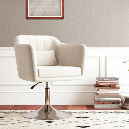 HOMCOM Modern Accent Chair with Swivel Base, Height Adjustable Arm Chair with Pillow for Living Room, Bedroom, Cream White Additional View 10