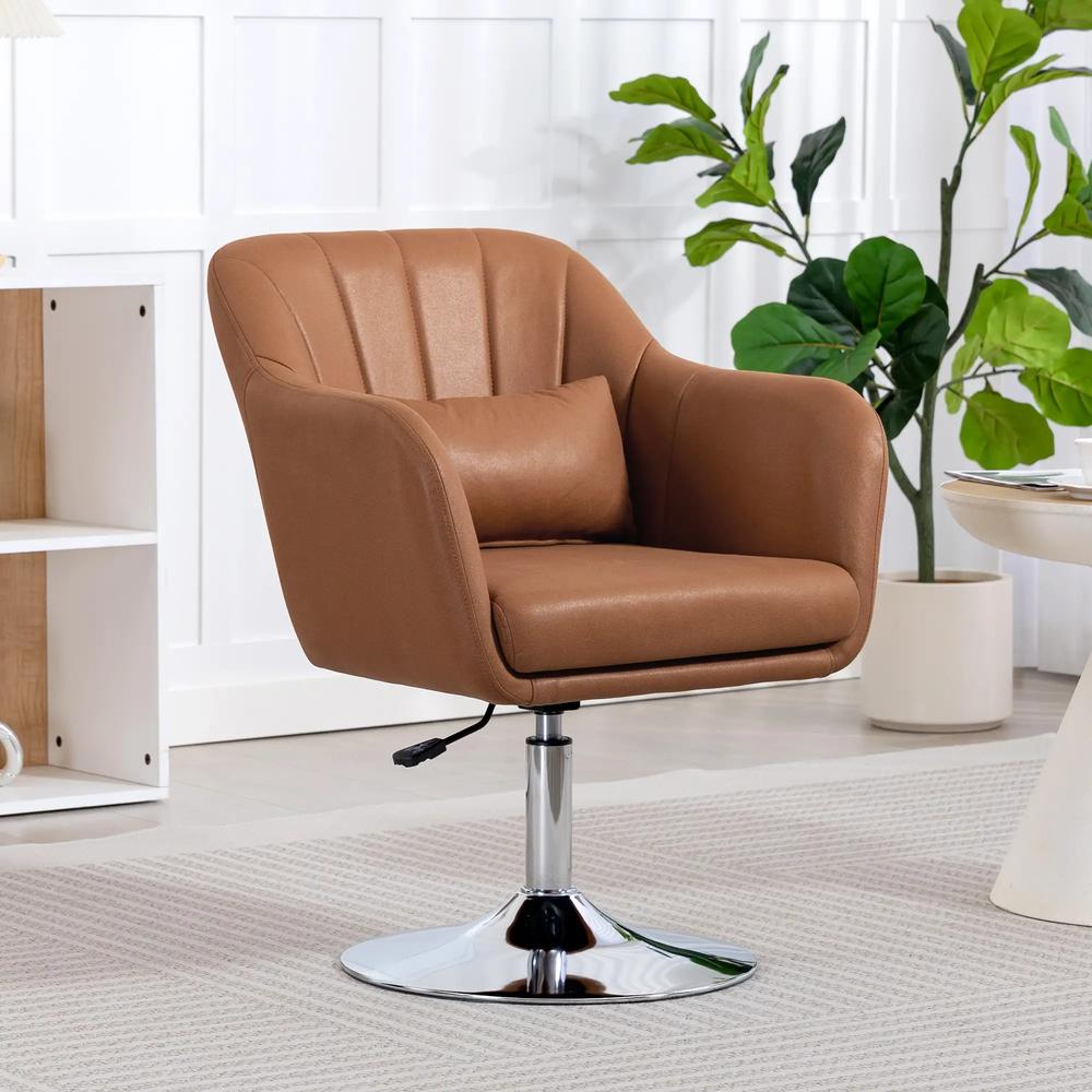 HOMCOM Swivel Accent Chair, Microfiber Cloth Tub Vanity Chair, Modern Armchair with Adjustable Height and Lumbar Support for Make up Room Dressing Table-833-757V73 Additional View 2