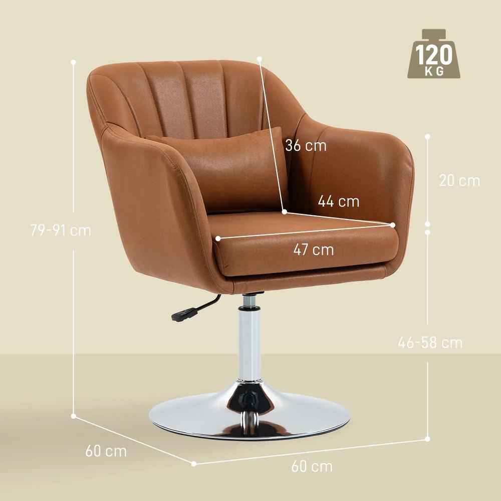 HOMCOM Swivel Accent Chair, Microfiber Cloth Tub Vanity Chair, Modern Armchair with Adjustable Height and Lumbar Support for Make up Room Dressing Table-833-757V73 Additional View 3