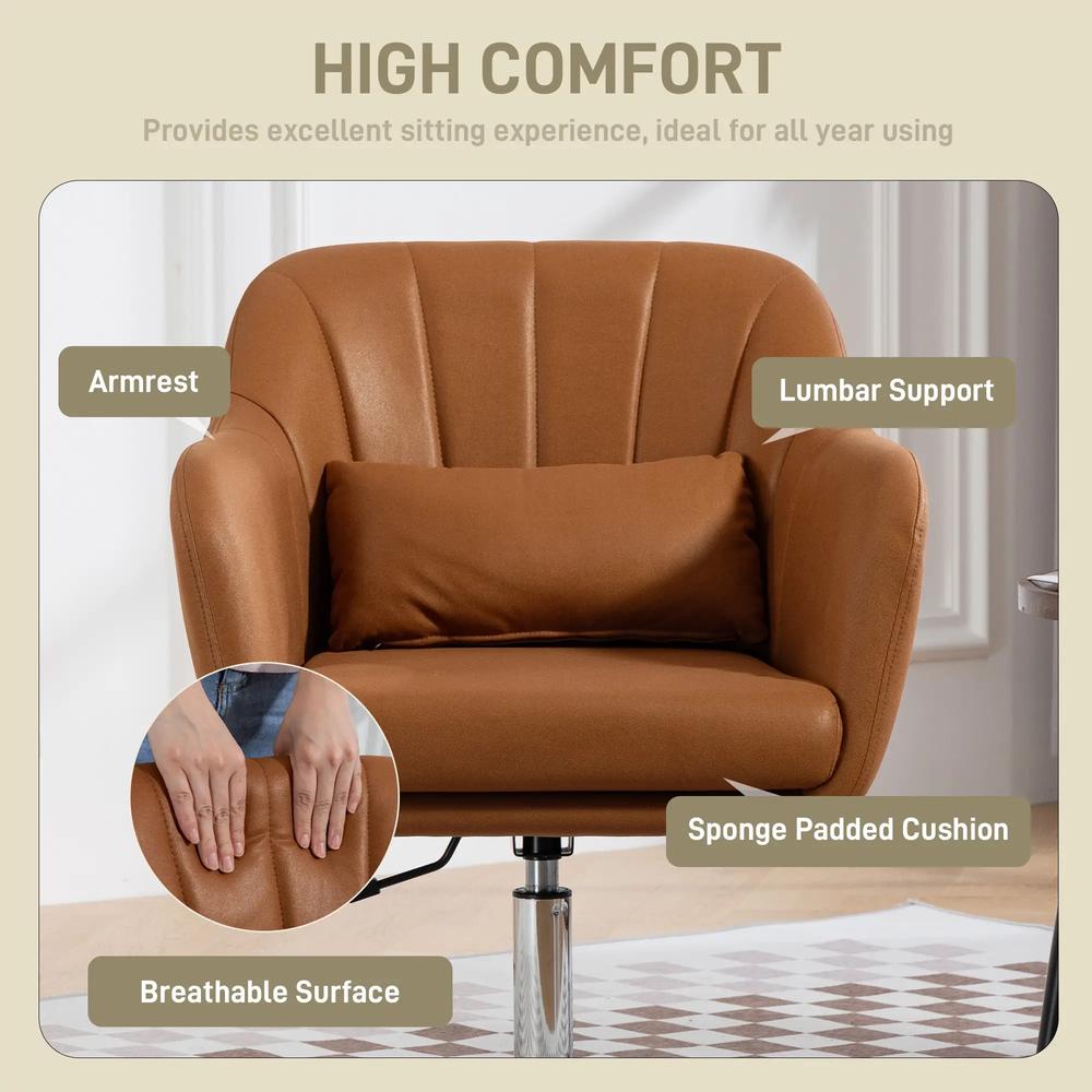 HOMCOM Swivel Accent Chair, Microfiber Cloth Tub Vanity Chair, Modern Armchair with Adjustable Height and Lumbar Support for Make up Room Dressing Table-833-757V73 Additional View 6