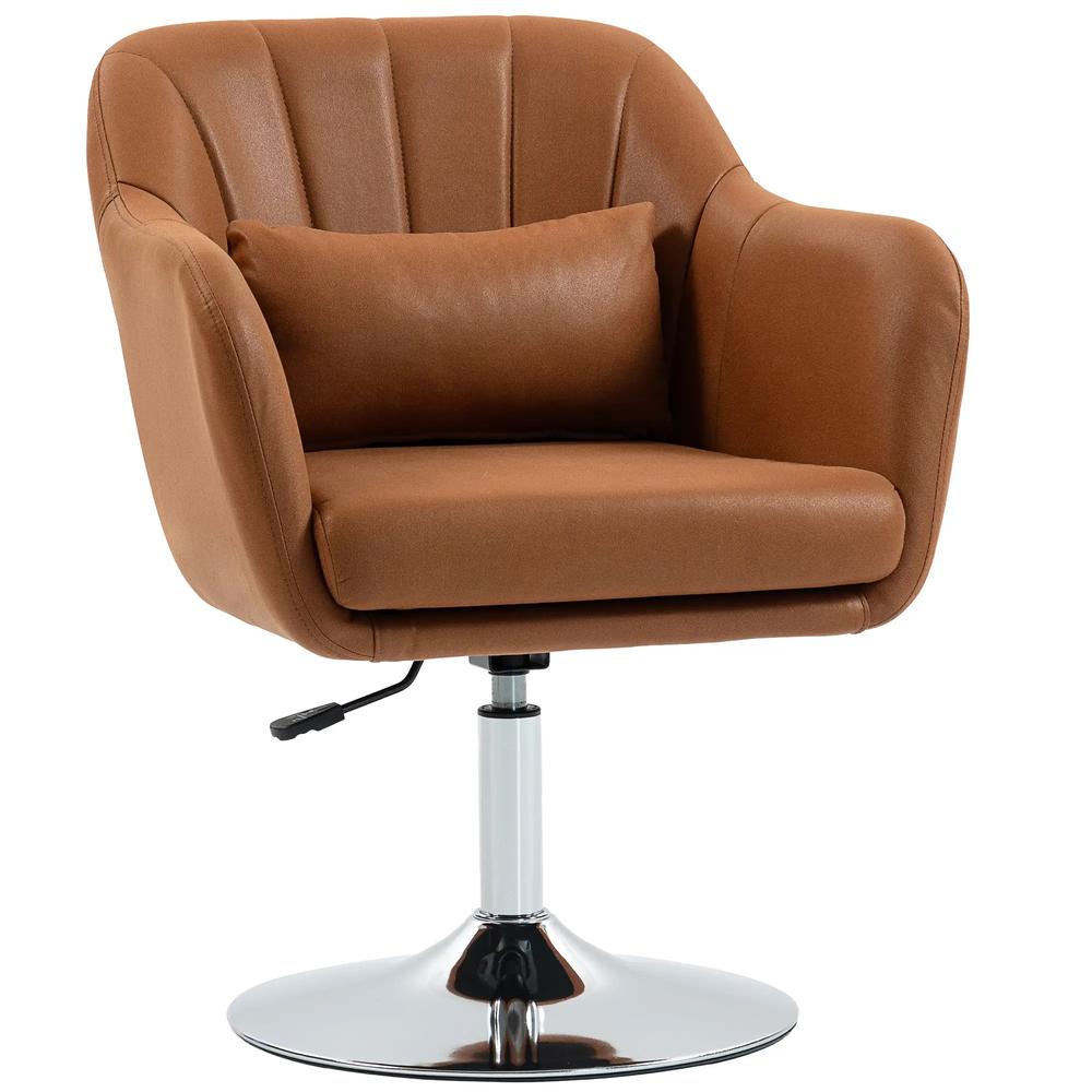 HOMCOM Swivel Accent Chair, Microfiber Cloth Tub Vanity Chair, Modern Armchair with Adjustable Height and Lumbar Support for Make up Room Dressing Table-833-757V73
