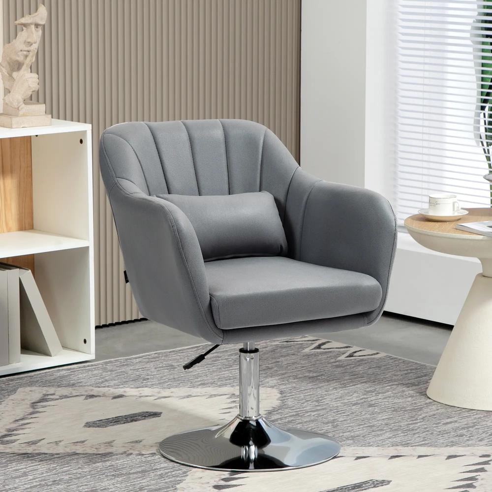 HOMCOM Swivel Accent Chair, Microfiber Cloth Tub Vanity Chair, Modern Armchair with Adjustable Height and Lumbar Support for Living Room Bedroom Salon Make up Room Dressing Table Additional View 2