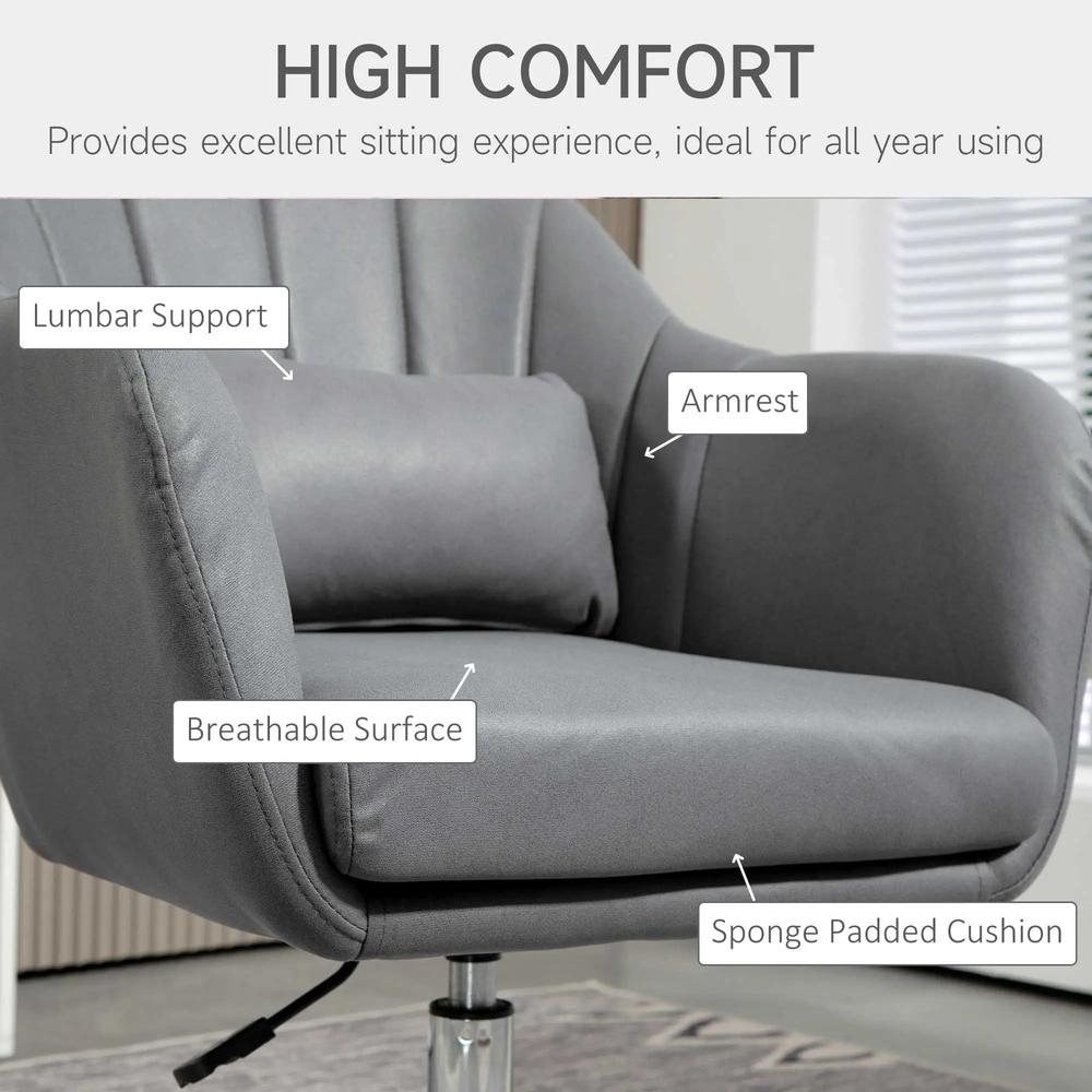 HOMCOM Swivel Accent Chair, Microfiber Cloth Tub Vanity Chair, Modern Armchair with Adjustable Height and Lumbar Support for Living Room Bedroom Salon Make up Room Dressing Table Additional View 6