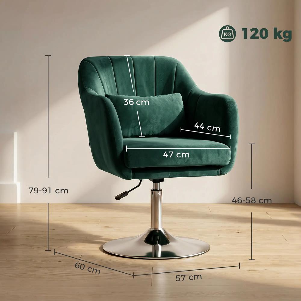 HOMCOM Retro Velvet Swivel Tub Chair with Steel Frame, Cushion Seat Additional View 3