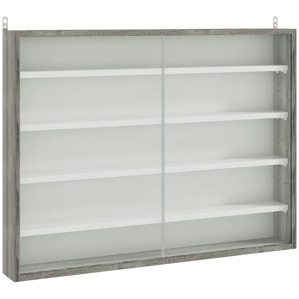 HOMCOM 5-Tier Wall Display Shelf Unit Cabinet w/ 4 Adjustable Shelves Glass Doors Home Office Ornaments 60x80cm Additional View 11