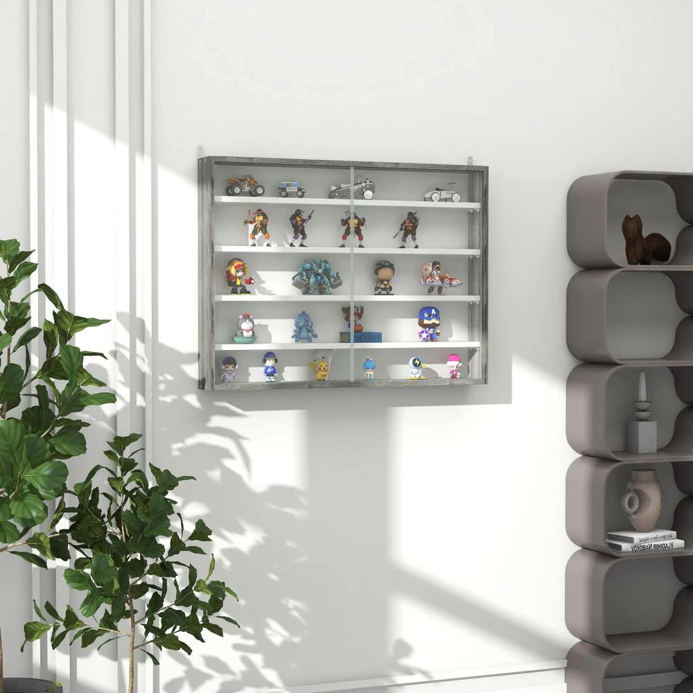 HOMCOM 5-Tier Wall Display Shelf Unit Cabinet w/ 4 Adjustable Shelves Glass Doors Home Office Ornaments 60x80cm Additional View 12