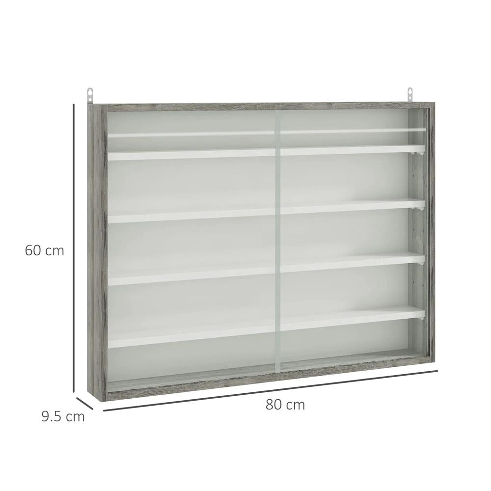 HOMCOM 5-Tier Wall Display Shelf Unit Cabinet w/ 4 Adjustable Shelves Glass Doors Home Office Ornaments 60x80cm Additional View 13