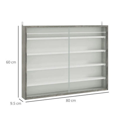 HOMCOM 5-Tier Wall Display Shelf Unit Cabinet w/ 4 Adjustable Shelves Glass Doors Home Office Ornaments 60x80cm Additional View 13