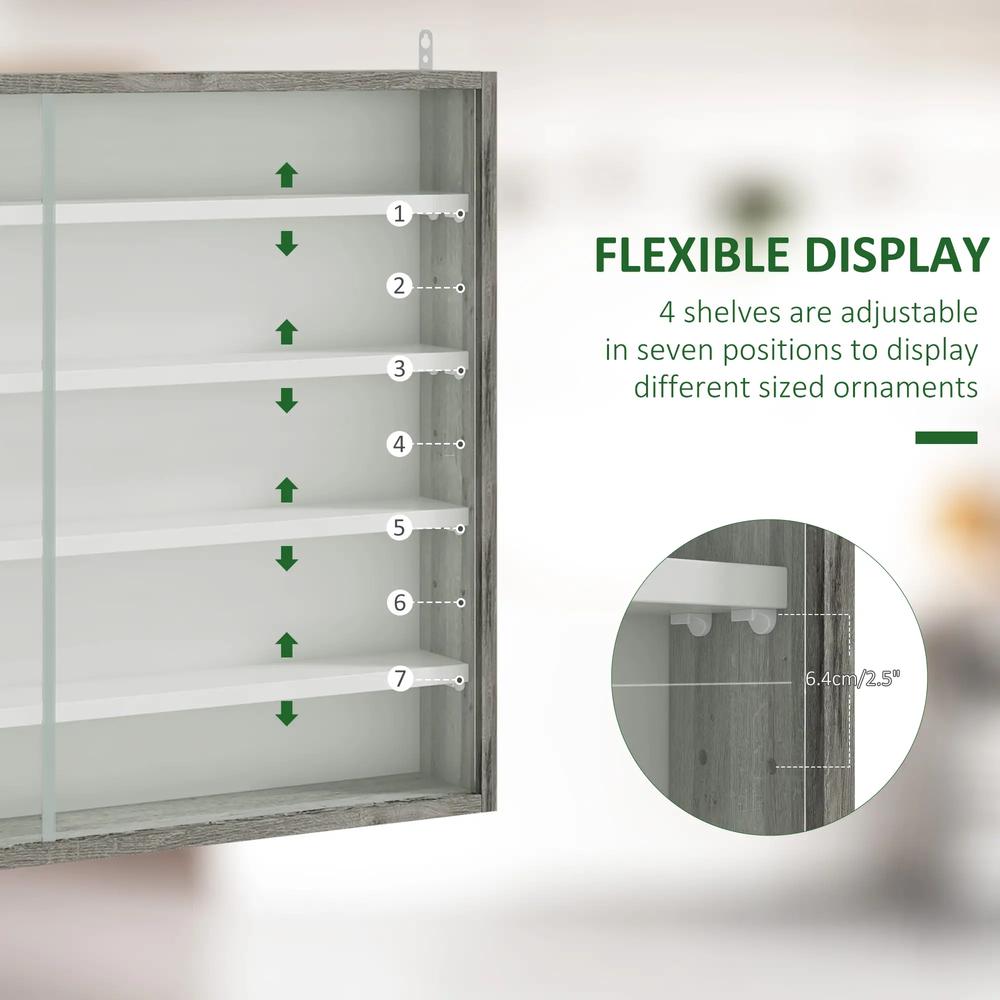 HOMCOM 5-Tier Wall Display Shelf Unit Cabinet w/ 4 Adjustable Shelves Glass Doors Home Office Ornaments 60x80cm Additional View 14