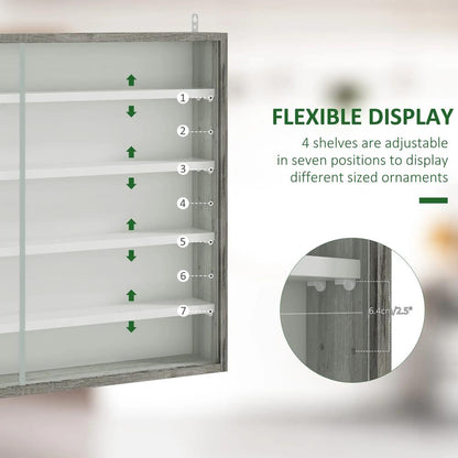 HOMCOM 5-Tier Wall Display Shelf Unit Cabinet w/ 4 Adjustable Shelves Glass Doors Home Office Ornaments 60x80cm Additional View 14