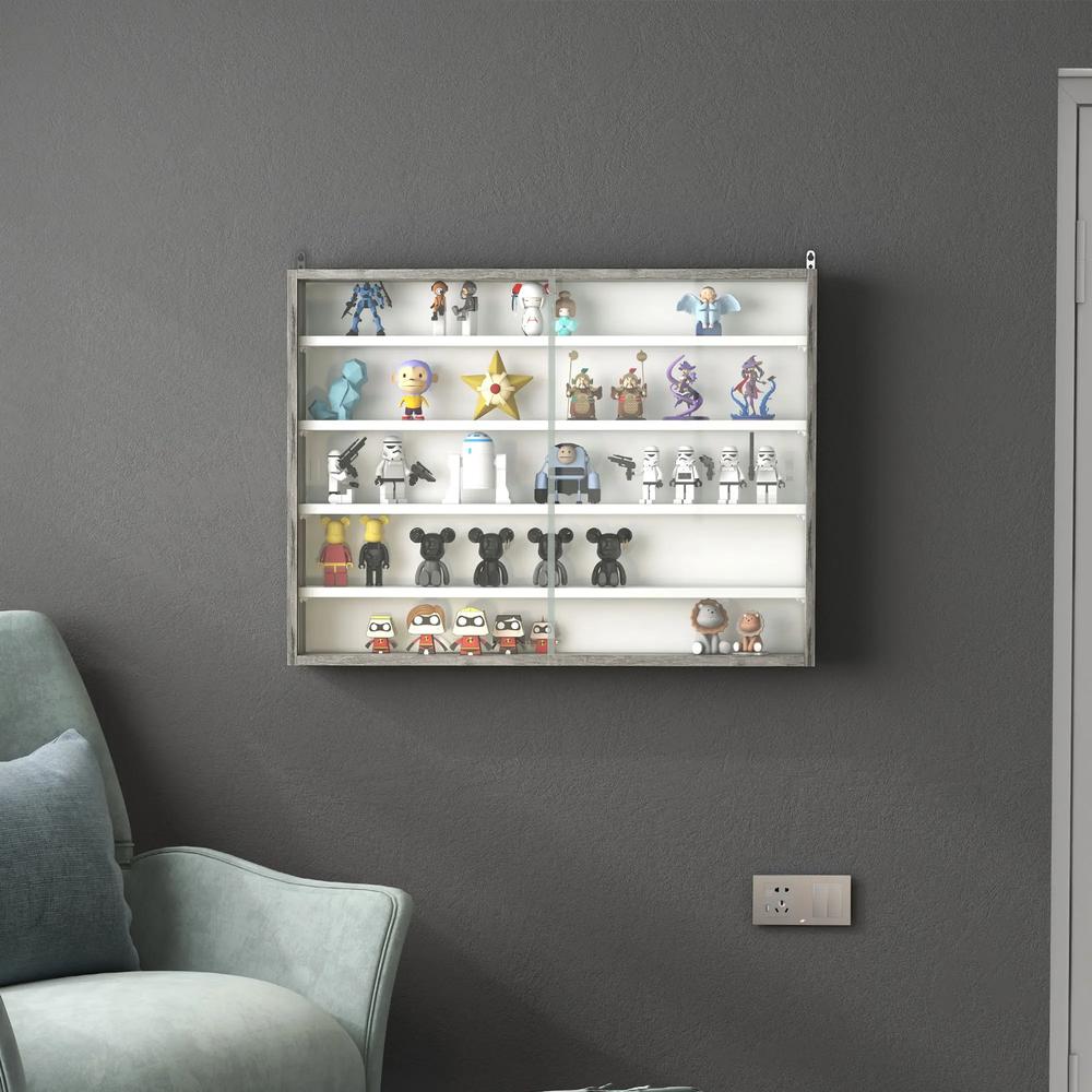 HOMCOM 5-Tier Wall Display Shelf Unit Cabinet w/ 4 Adjustable Shelves Glass Doors Home Office Ornaments 60x80cm Additional View 20
