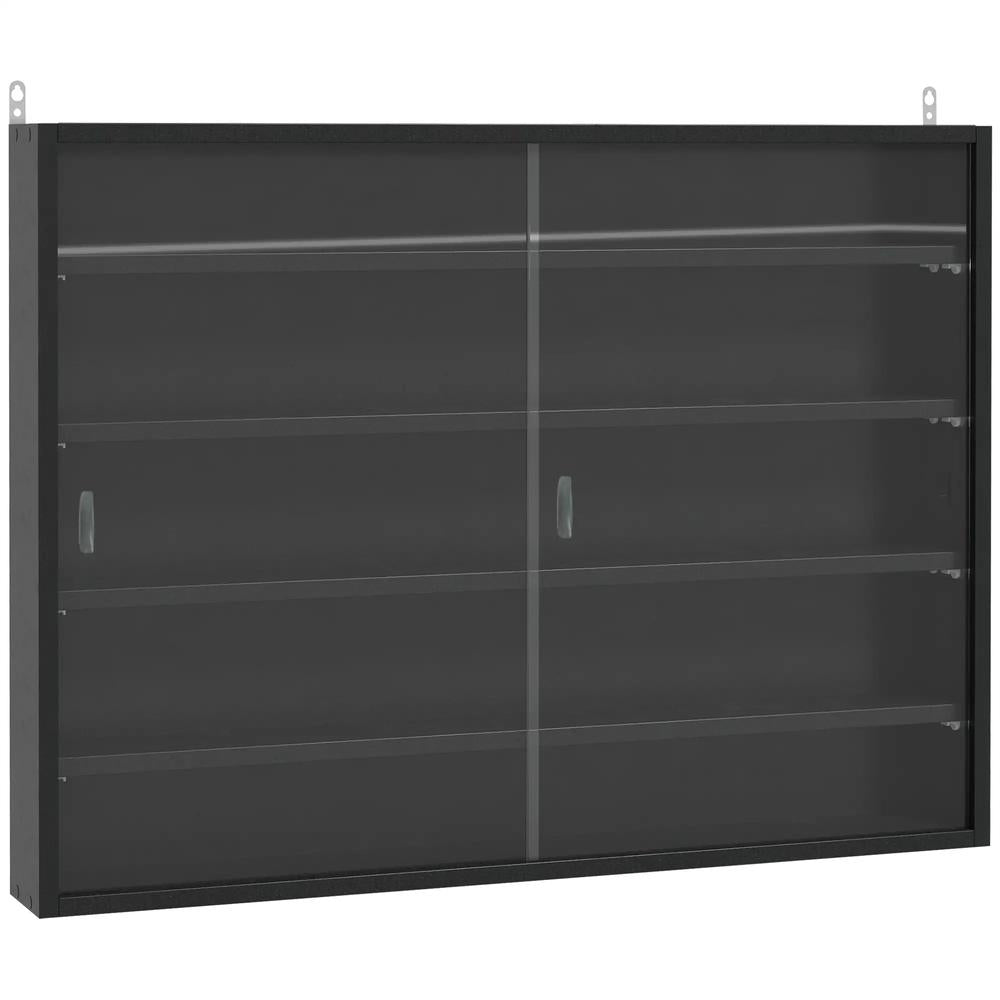 HOMCOM 5-Tier Wall Display Shelf Unit Cabinet w/ 4 Adjustable Shelves Glass Doors Home Office Ornaments 60x80cm Additional View 2