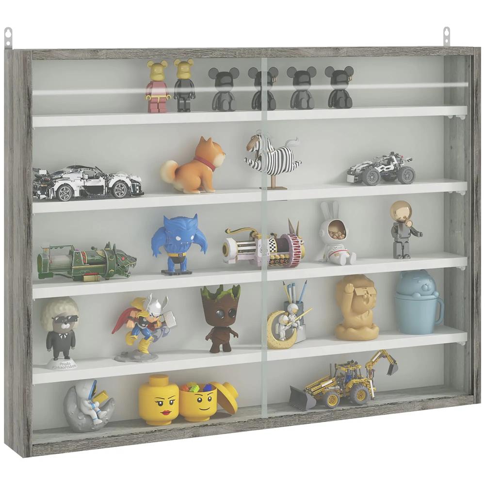 HOMCOM 5-Tier Wall Display Shelf Unit Cabinet w/ 4 Adjustable Shelves Glass Doors Home Office Ornaments 60x80cm Additional View 21