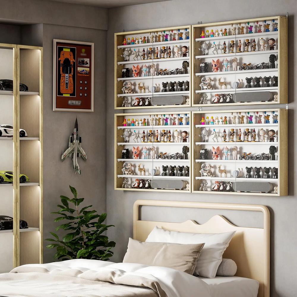 HOMCOM 5-Tier Wall Display Shelf Unit Cabinet w/ 4 Adjustable Shelves Glass Doors Home Office Ornaments 60x80cm Additional View 23