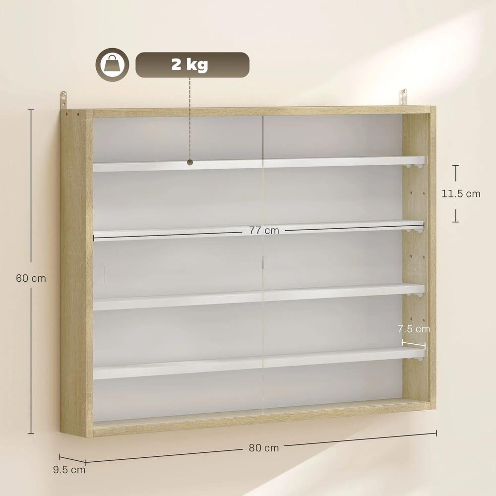 HOMCOM 5-Tier Wall Display Shelf Unit Cabinet w/ 4 Adjustable Shelves Glass Doors Home Office Ornaments 60x80cm Additional View 24
