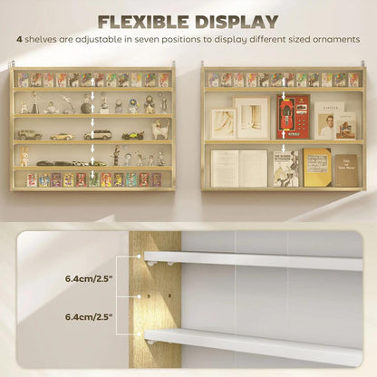 HOMCOM 5-Tier Wall Display Shelf Unit Cabinet w/ 4 Adjustable Shelves Glass Doors Home Office Ornaments 60x80cm Additional View 25