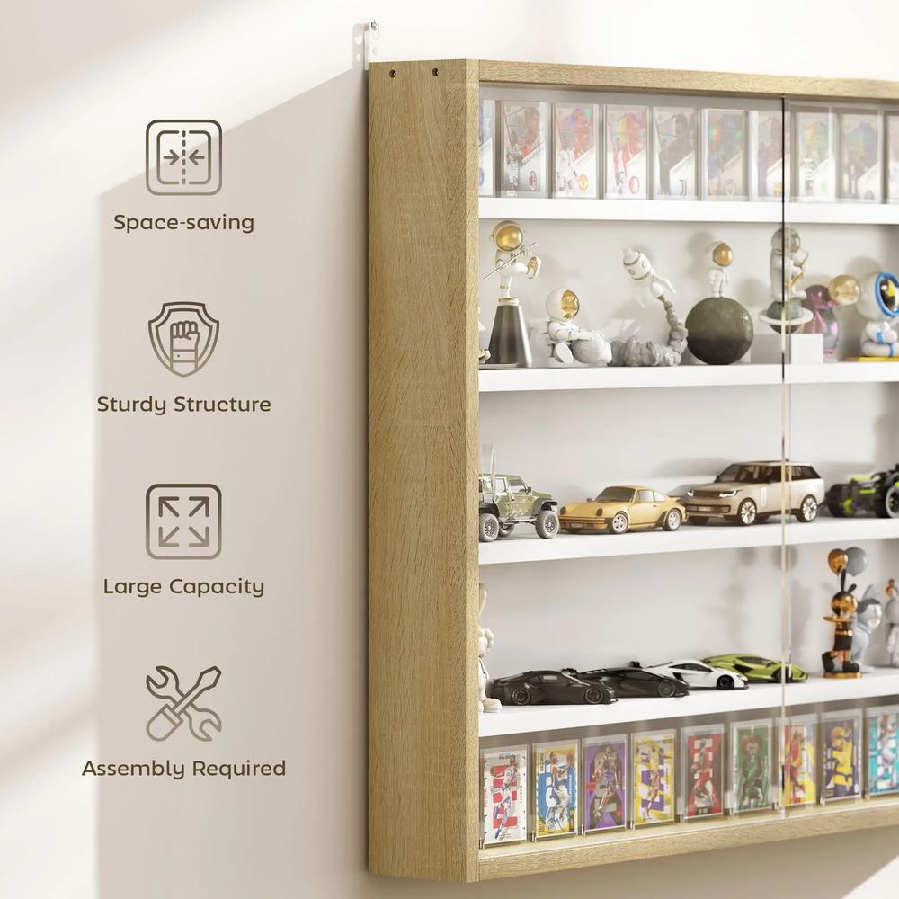 HOMCOM 5-Tier Wall Display Shelf Unit Cabinet w/ 4 Adjustable Shelves Glass Doors Home Office Ornaments 60x80cm Additional View 27