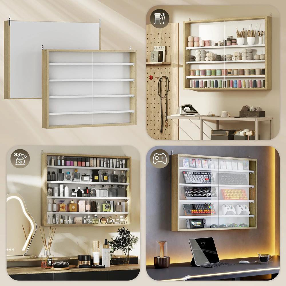 HOMCOM 5-Tier Wall Display Shelf Unit Cabinet w/ 4 Adjustable Shelves Glass Doors Home Office Ornaments 60x80cm Additional View 28