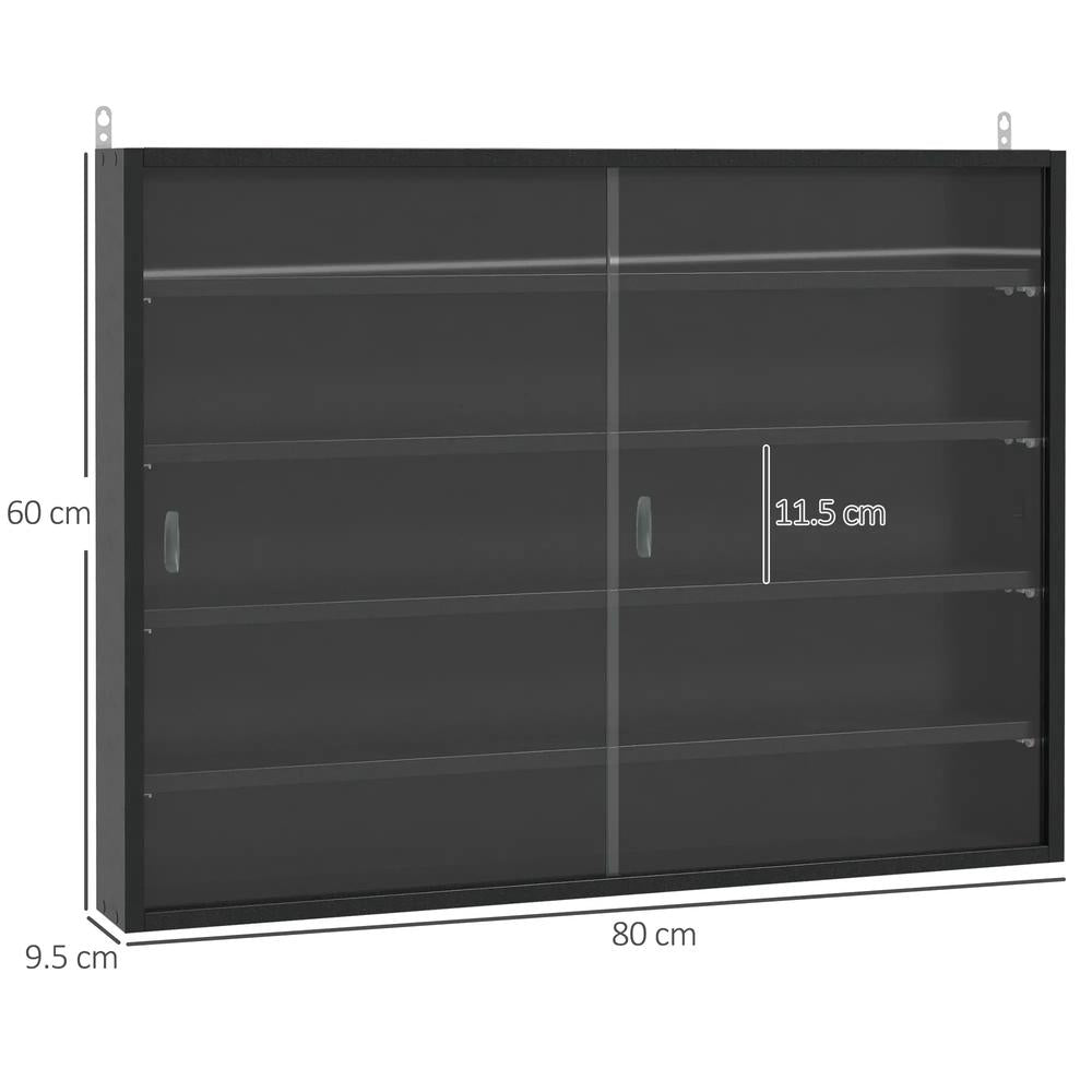HOMCOM 5-Tier Wall Display Shelf Unit Cabinet w/ 4 Adjustable Shelves Glass Doors Home Office Ornaments 60x80cm Additional View 3