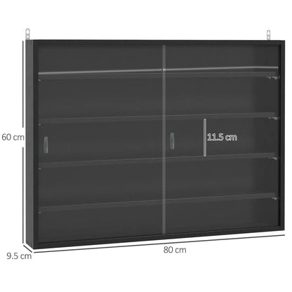 HOMCOM 5-Tier Wall Display Shelf Unit Cabinet w/ 4 Adjustable Shelves Glass Doors Home Office Ornaments 60x80cm Additional View 3