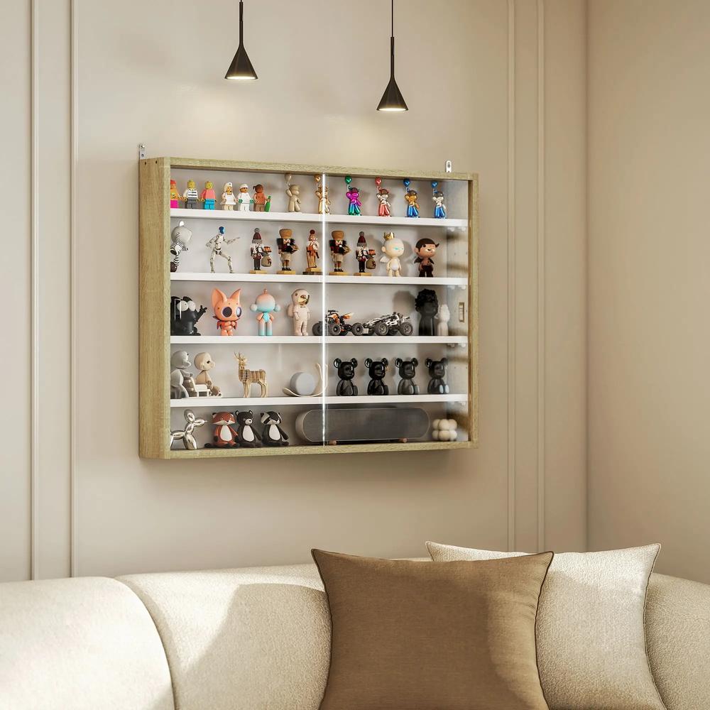 HOMCOM 5-Tier Wall Display Shelf Unit Cabinet w/ 4 Adjustable Shelves Glass Doors Home Office Ornaments 60x80cm Additional View 31