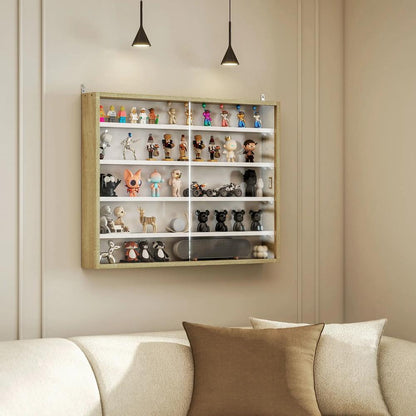 HOMCOM 5-Tier Wall Display Shelf Unit Cabinet w/ 4 Adjustable Shelves Glass Doors Home Office Ornaments 60x80cm Additional View 31