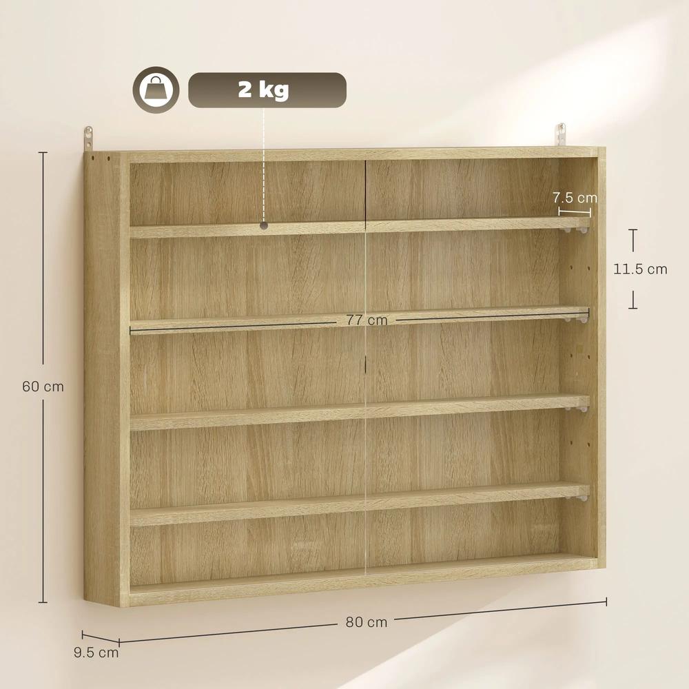 HOMCOM 5-Tier Wall Display Shelf Unit Cabinet w/ 4 Adjustable Shelves Glass Doors Home Office Ornaments 60x80cm Additional View 35
