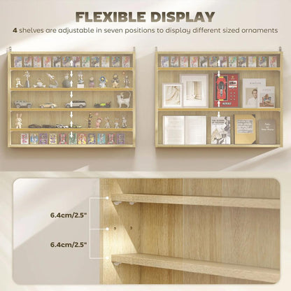 HOMCOM 5-Tier Wall Display Shelf Unit Cabinet w/ 4 Adjustable Shelves Glass Doors Home Office Ornaments 60x80cm Additional View 36