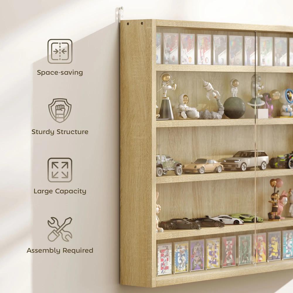 HOMCOM 5-Tier Wall Display Shelf Unit Cabinet w/ 4 Adjustable Shelves Glass Doors Home Office Ornaments 60x80cm Additional View 38
