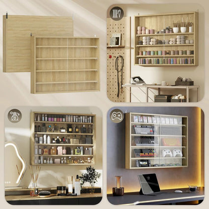 HOMCOM 5-Tier Wall Display Shelf Unit Cabinet w/ 4 Adjustable Shelves Glass Doors Home Office Ornaments 60x80cm Additional View 39