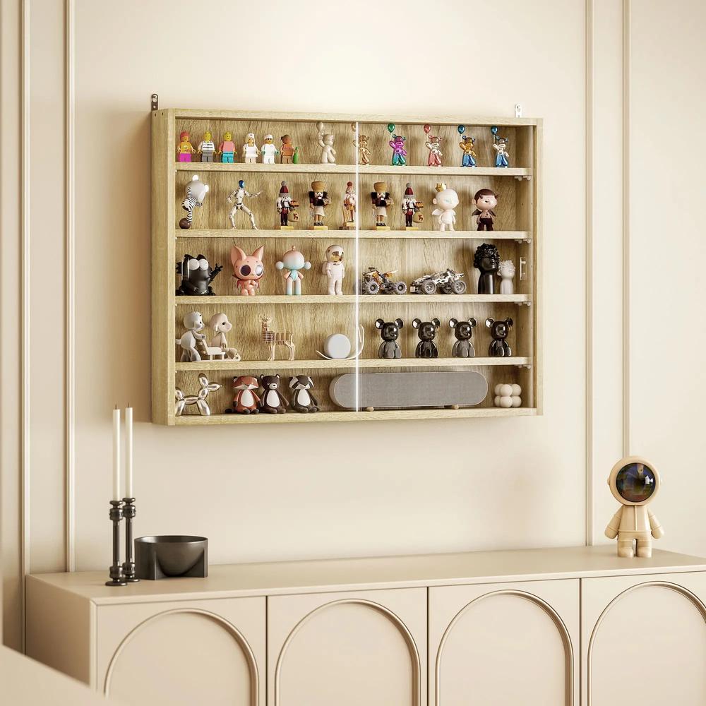 HOMCOM 5-Tier Wall Display Shelf Unit Cabinet w/ 4 Adjustable Shelves Glass Doors Home Office Ornaments 60x80cm Additional View 40