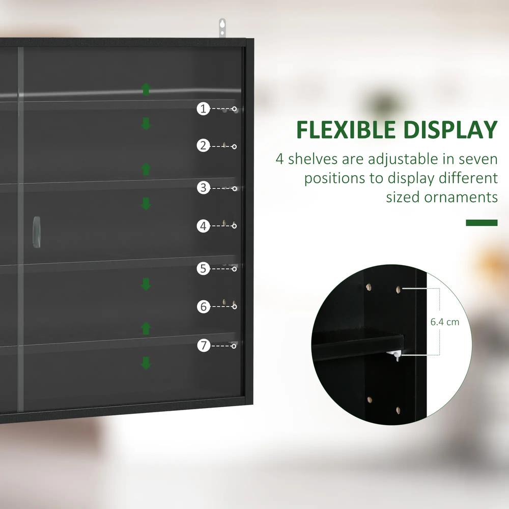 HOMCOM 5-Tier Wall Display Shelf Unit Cabinet w/ 4 Adjustable Shelves Glass Doors Home Office Ornaments 60x80cm Additional View 4