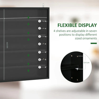HOMCOM 5-Tier Wall Display Shelf Unit Cabinet w/ 4 Adjustable Shelves Glass Doors Home Office Ornaments 60x80cm Additional View 4