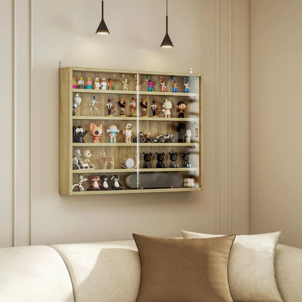 HOMCOM 5-Tier Wall Display Shelf Unit Cabinet w/ 4 Adjustable Shelves Glass Doors Home Office Ornaments 60x80cm Additional View 42
