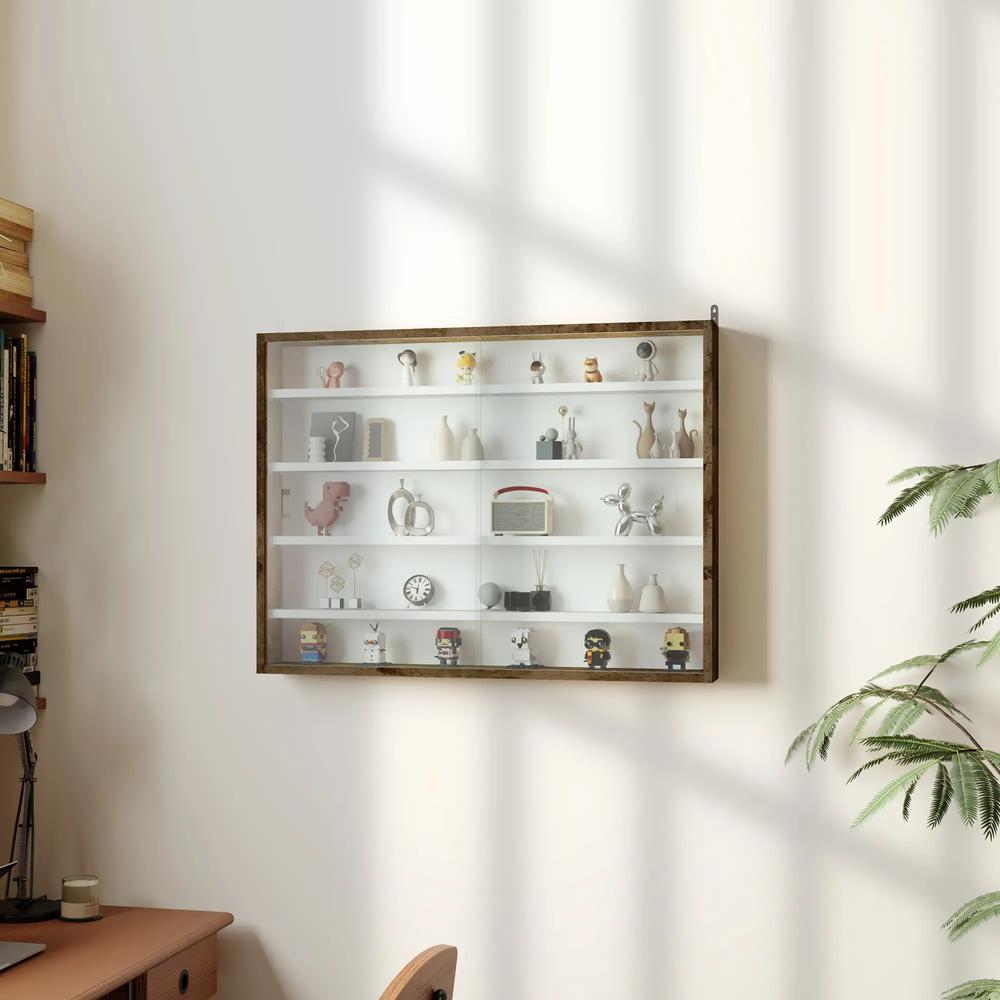 HOMCOM 5-Tier Wall Display Shelf Unit Cabinet w/ 4 Adjustable Shelves Glass Doors Home Office Ornaments 60x80cm Additional View 45