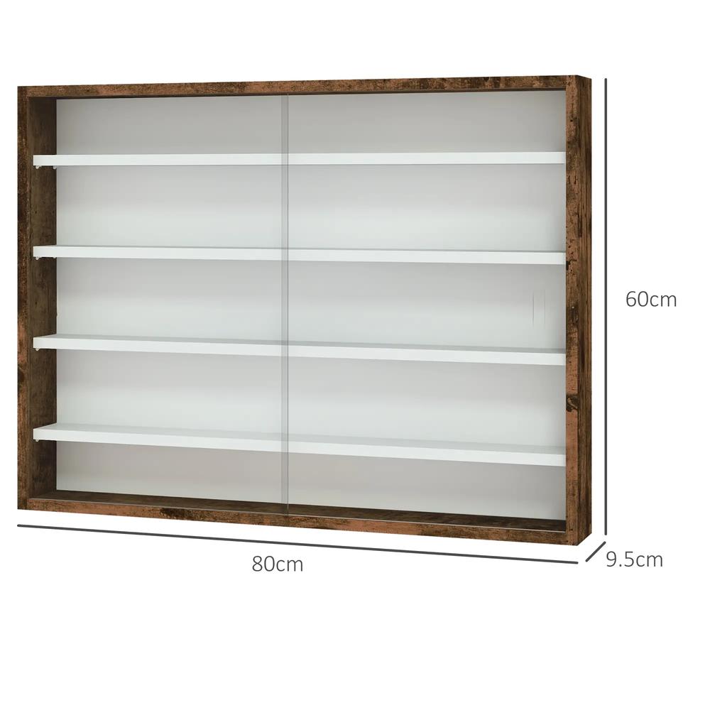 HOMCOM 5-Tier Wall Display Shelf Unit Cabinet w/ 4 Adjustable Shelves Glass Doors Home Office Ornaments 60x80cm Additional View 46