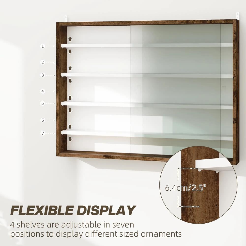 HOMCOM 5-Tier Wall Display Shelf Unit Cabinet w/ 4 Adjustable Shelves Glass Doors Home Office Ornaments 60x80cm Additional View 47
