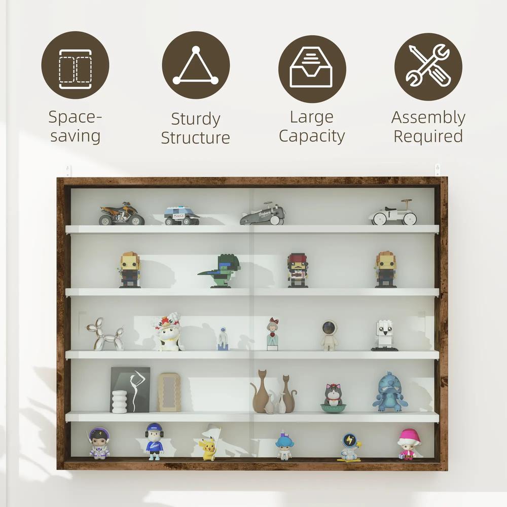 HOMCOM 5-Tier Wall Display Shelf Unit Cabinet w/ 4 Adjustable Shelves Glass Doors Home Office Ornaments 60x80cm Additional View 49