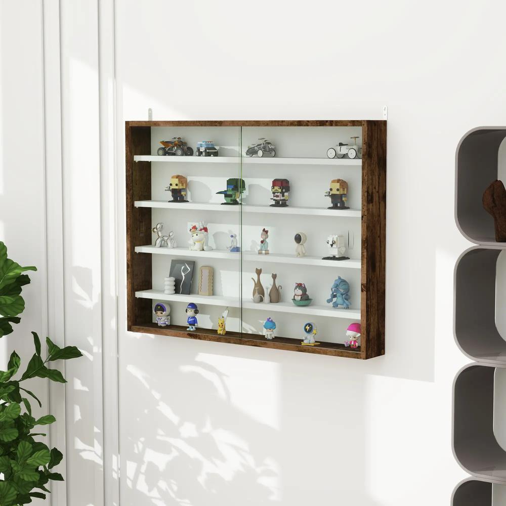 HOMCOM 5-Tier Wall Display Shelf Unit Cabinet w/ 4 Adjustable Shelves Glass Doors Home Office Ornaments 60x80cm Additional View 50