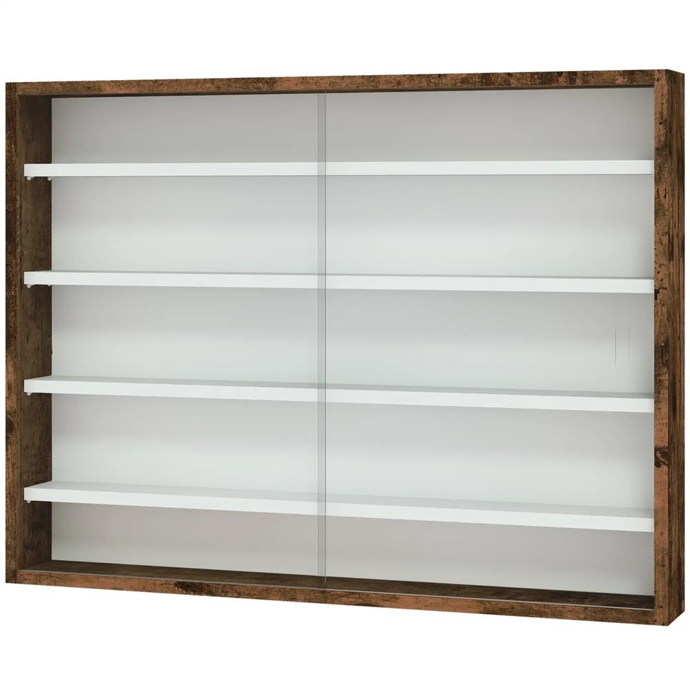 HOMCOM 5-Tier Wall Display Shelf Unit Cabinet w/ 4 Adjustable Shelves Glass Doors Home Office Ornaments 60x80cm Additional View 54