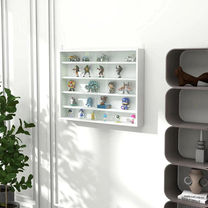 HOMCOM 5-Tier Wall Display Shelf Unit Cabinet w/ 4 Adjustable Shelves Glass Doors Home Office Ornaments 60x80cm Additional View 55